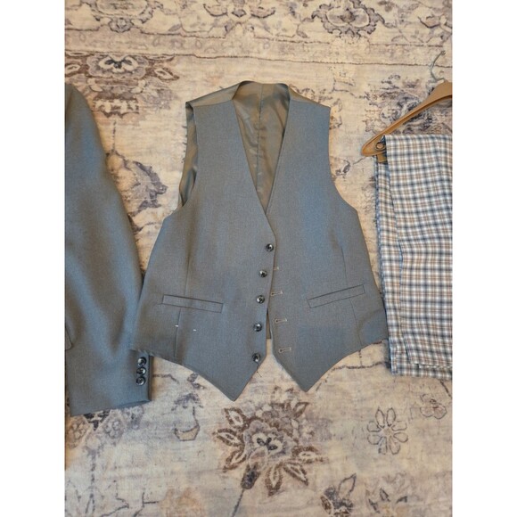 #59 Vintage Frank C Wise Maine 3 piece men's suit Gray Plaid slacks vest tie - Picture 7 of 16